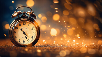 Obraz na płótnie Canvas clock on glittering midnight golden light