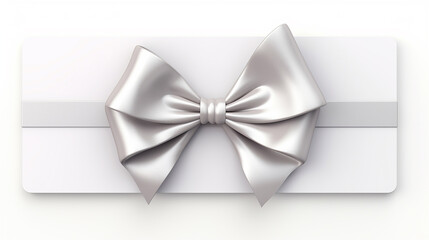 blank gift card with silver ribbon bow isolated on white background