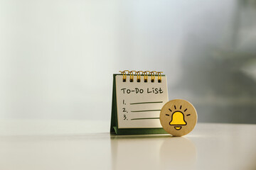 To do list notebook located on the table, Reminder, Targeting concept.