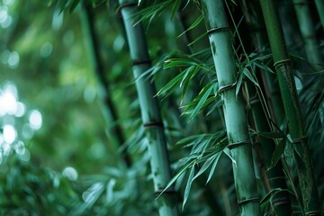 A lush bamboo grove with neon leaf green veins in the bamboo stalks and leaves,