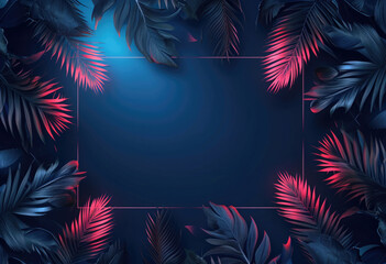 Neon neon frame with palm leaves