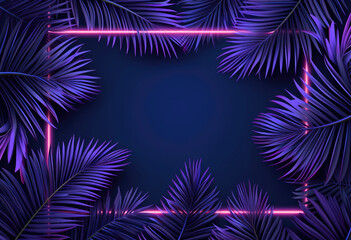 Neon neon frame with palm leaves