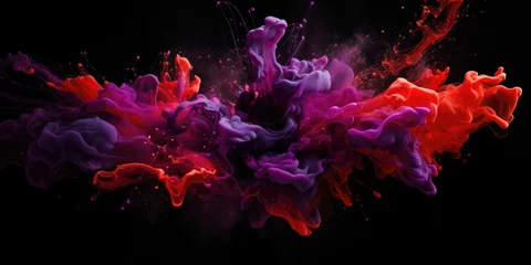 Poster Banner with abstract background explosion of red and purple ink, paint in water on a black background © Julia Jones