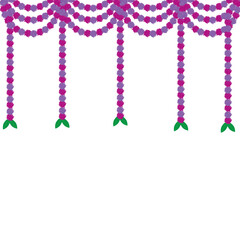 Traditional indian marigold toran floral garland vector,wedding and festival decoration,border flower decoration with transparent background