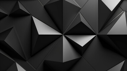 Polished, glossy wall background with tiles. Triangular, tiled wallpaper with 3D, black blocks