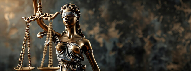 A blindfolded female judge with scales is a symbol of justice. Created with Generative Ai technology.