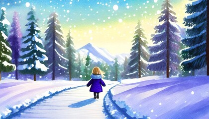 small girl in winter landscape
