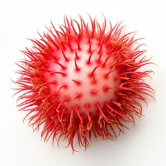 Photograph of rambutan, top down view, wite background
