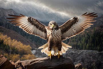 Fototapeta premium A close up of an elegant hawk flying over the sky