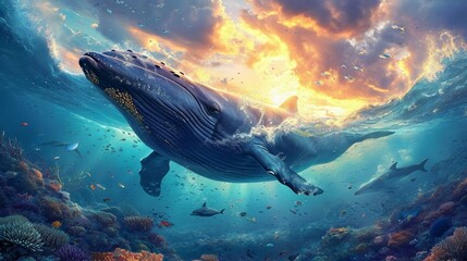 monster whale illustration background