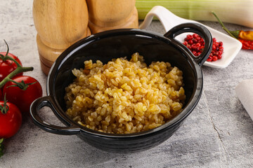 Boiled bulgur wheat in the bowl
