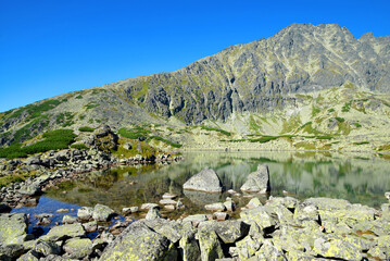 Peak Koncista with Batizovske pleso in Batizovska valley, Vysoke Tatry (Tatra Mountains), Slovakia.