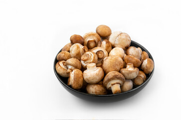 mushrooms champignon in  bowl on white background