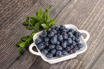 Ripe sweet blueberry in the bowl
