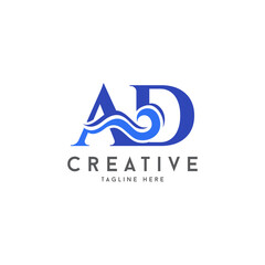 abstract Aqua Letter AD Logo