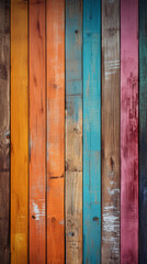 Multi colored wooden planks, rustic and vibrant background, for creative design textures or quirky wallpaper.