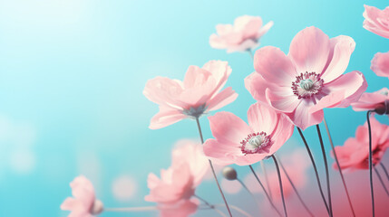 Gently pink flowers of anemones outdoors in summe
