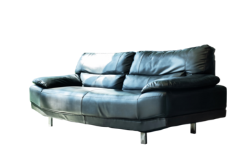Big Cozy black leather sofa isolated on transparent backgroubnd, Cozy Interior concept ,minimal style, PNG File