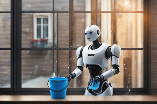 Roboter als Fensterputzer beim Putzen