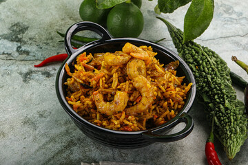 Indian cuisine - briani with prawns