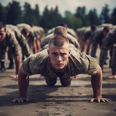 Fototapeta premium Soldiers in military training.