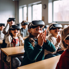 Children with VR glasses in class.