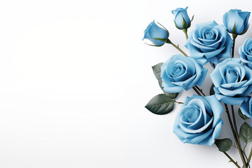 bouquet of blue roses on a blue background with copy space. for valentines, weddings, invitations, cards, greetings, presentations, anniversary.