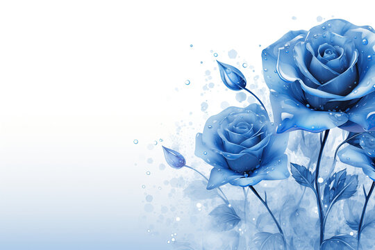 bouquet of blue roses on a blue background with copy space. for valentines, weddings, invitations, cards, greetings, presentations, anniversary.