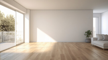 Interior of empty spacious living room with white background