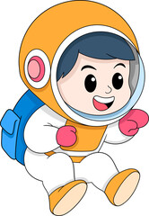 kid dressed as an astronaut is happy jumping