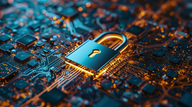 Access control. Fingerprint security. Cybersecurity and information technology. Blue, red background with digital integrated network technology.