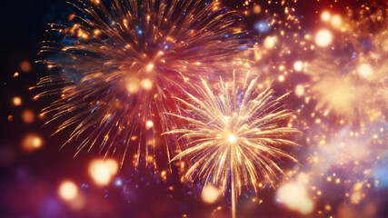 Fototapeta premium Fireworks and bokeh on abstract background to celebration of holiday place for text
