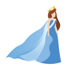 An elegant beauty queen in blue dress with sash and crown. Vector illustration flat charactor design on white background
