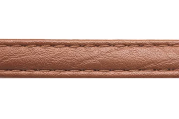 Foto op Aluminium Brown leather belt strap. Closeup isolated on white. Cutout object fashion. Thread seam line. Waist belt casual clothing. Sew pattern. © Paweł Michałowski