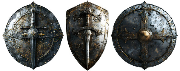 Ancient Warrior Shield Classic Iron Armor - obrazy, fototapety, plakaty