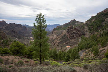 Landscape view from Roque Nublo volcanic rock on the island of Gran Canaria, Spain
