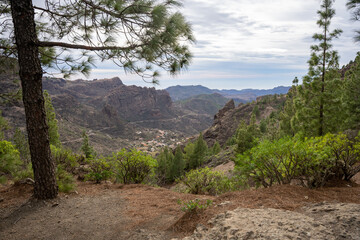 Landscape view from Roque Nublo volcanic rock on the island of Gran Canaria, Spain