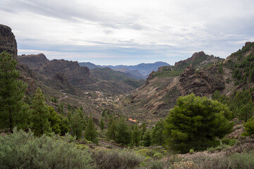 Landscape view from Roque Nublo volcanic rock on the island of Gran Canaria, Spain