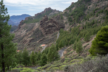 Landscape view from Roque Nublo volcanic rock on the island of Gran Canaria, Spain