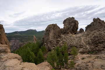Fototapeta na wymiar Landscape view from Roque Nublo volcanic rock on the island of Gran Canaria, Spain