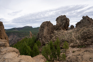 Landscape view from Roque Nublo volcanic rock on the island of Gran Canaria, Spain