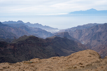 Landscape view from Roque Nublo volcanic rock on the island of Gran Canaria, Spain