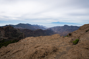 Landscape view from Roque Nublo volcanic rock on the island of Gran Canaria, Spain