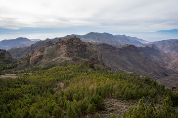 Landscape view from Roque Nublo volcanic rock on the island of Gran Canaria, Spain
