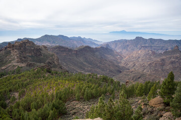 Landscape view from Roque Nublo volcanic rock on the island of Gran Canaria, Spain