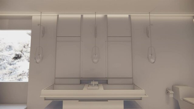 Interior Empty Modern Loft house open space .Living room and pantry kitchen. home office .duplex space interior .3D Rendering .