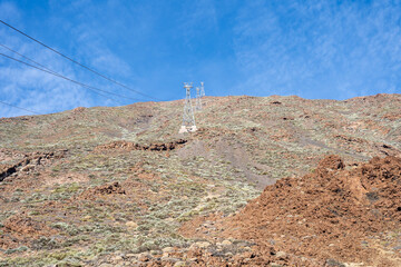 Mount Teide cable car pylons going up to volcano