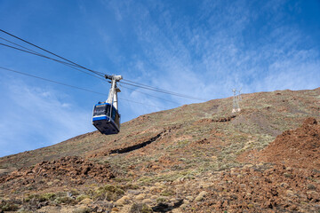 Mount Teide cable car going up to volcano