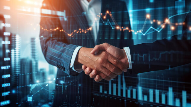 business hand shake with graphs in background