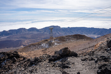 View from Mirador del Teide cable car pole over Teide National Park, Tenerife, Canary Islands, Spain